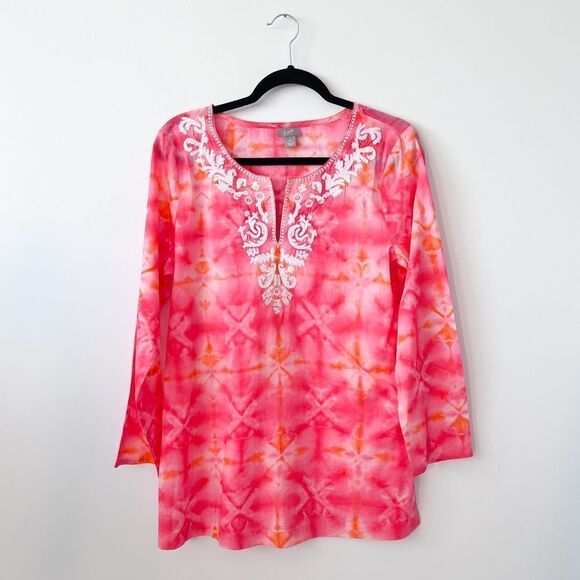 J. Jill tie dye embroidered tunic blouse bohemian - Picture 1 of 7